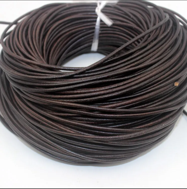 2 Meters Genuine Dark Brown Leather Lace 2mm Round - Image 2